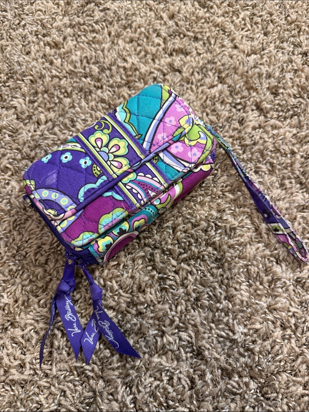 Vera Bradley Quilted Paisley Wristlet in Purple, Turquoise & Lime